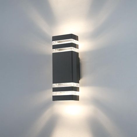 Aluminium buitenwandlamp, geschikt voor veranda's, entrees, garages, terrassen en balkons. Zwart, waterdicht en geleverd met twee 6500K koelwitte lampen. (1/5)