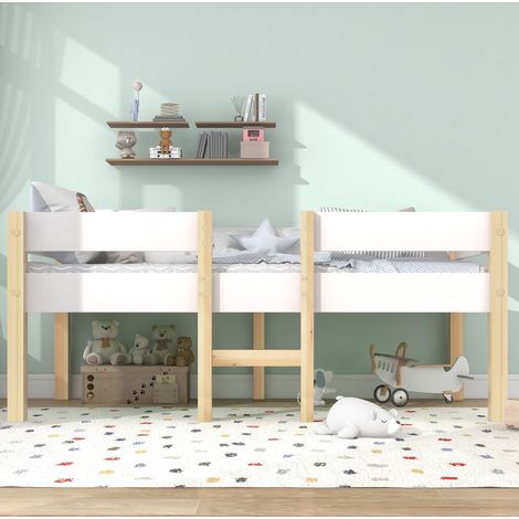 Cama infantil semialta de madera maciza de pino y MDF blanca 90x190 cm con barandilla y somier incluidos (1/5)