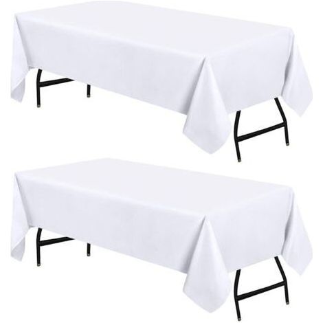 BUNTHAUS Nappe Rectangulaire - 153 x 260 cm (Lot de 2, Blanc) Lavable en Machine Housse de Table, Idéal pour Les Fêtes, Les événements, Les Mariages et Les Restaurants