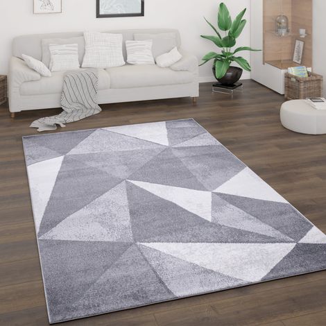 Paco Home Teppich Wohnzimmer Kurzflor Vintage Abstrakt Modern Geometrisch Rautenmuster Grau, 120x160 cm