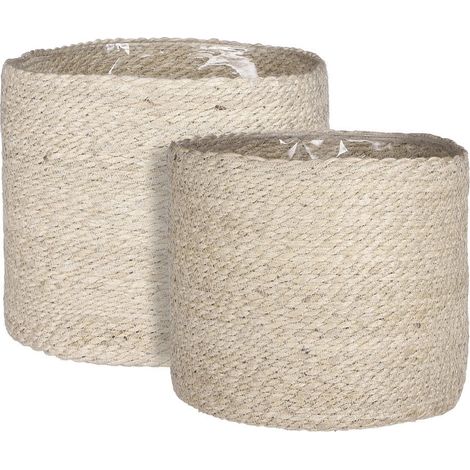 Lot de 2 Paniers à Plantes en Jute Tressé Crème, Cache-pots avec Doublure Ø 26 et 30 cm - PANGIVO (1/4)