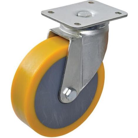 Rueda industrial giratoria en poliuretano: di谩metro125 x 40 mm placa de soporte: 85 x 105 mm. Capacidad: 300 kg Ro-Carr RO-CARR