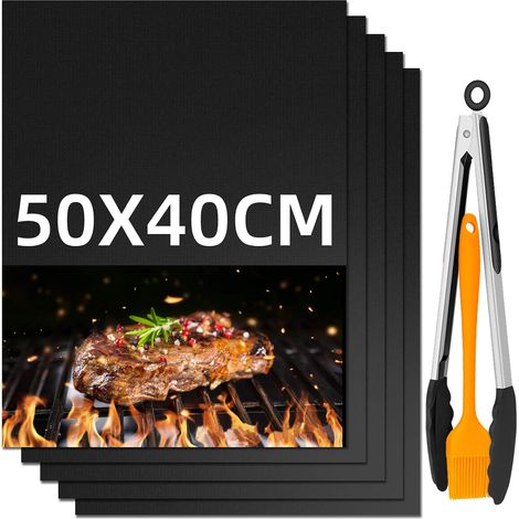Tapis De Grill - 50x40 Cm - Non Adhérent Réutilisable - Pour Barbecue Gaz Charbon Électrique Et Four - Lot De 5 (1/5)