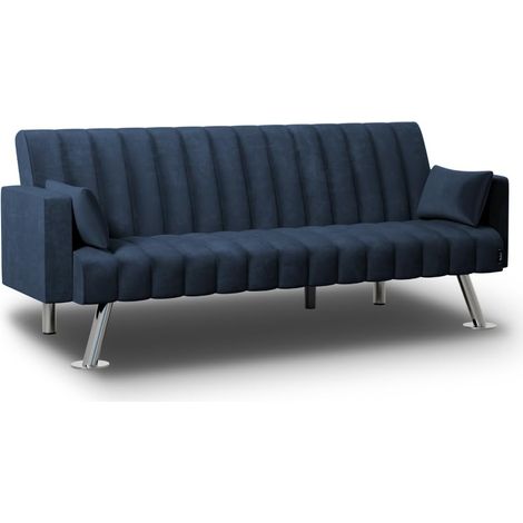 Canapé Convertible 3 Places 210x80x79cm Clic Clac en Tissu Velours avec Pieds en Métal Inclinaison Arrière Comprend 2 Coussins Bleu Marine (1/5)