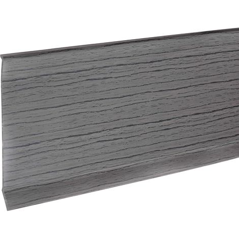 10ft x 4" Plinthe Adhésive Souple Moulure À Décoller Et À Coller, Plinthe PVC Autoadhésive Pour Mur Coin, Plinthe Cove Base, Grain De Bois Gris Foncé (1/5)