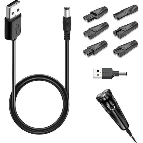 8 Pcs Universal USB Shaver Cable 5V USB Shaver Charger for Shavers and Clippers with 7 Adapters for Personal Care Appliances Accessories for Home and Travel (1/5)