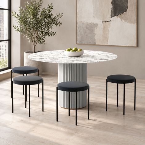 Taburetes de comedor apilables 4 piezas, asiento acolchado, metal negro HAVRYA (1/5)