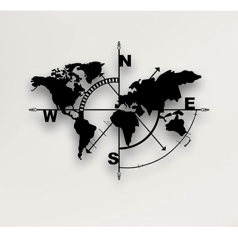 Carte du monde en métal - Décoration murale en métal pour la maison, le bureau, la chambre ou le salon (40x40 cm, noir) (1/5)