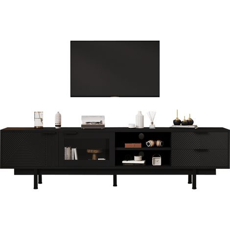 Meuble TV de 200 cm,avec LED,2 tiroirs,TV Lowboard Moderne pour Le Salon,200 x 40 x 50 cm,Noir (1/5)