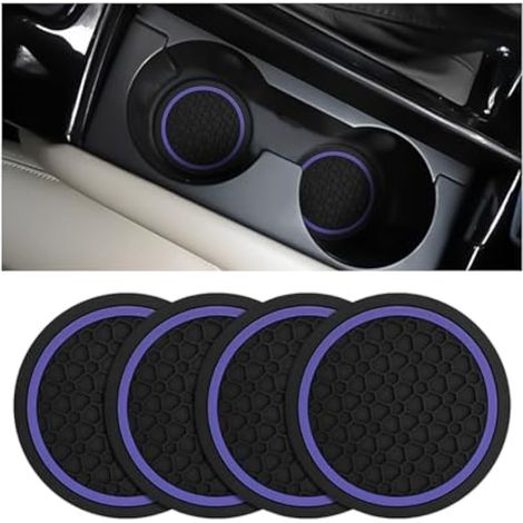 Mandark Lot de 4 dessous de verre de voiture - 7,9 cm - Antidérapants - Anti-poussière - Accessoires d'intérieur automobiles - Universels pour véhicules, camions, camping-cars et plus (noir/violet) (1/5)