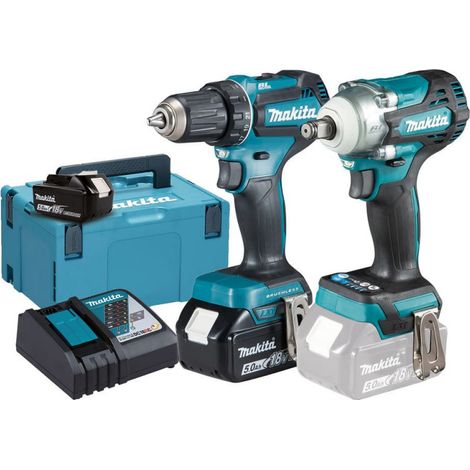 Makita – Pack 2 outils 18V LXT Li-Ion avec 2 batteries 5,0Ah – Clé à chocs 330Nm et perceuse DDF485 – DLX2452TJ