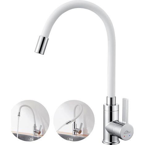 Auralum Flexibler Küchenarmatur Weiß Hochdruck 360° Drehbar Aerator (1/5)
