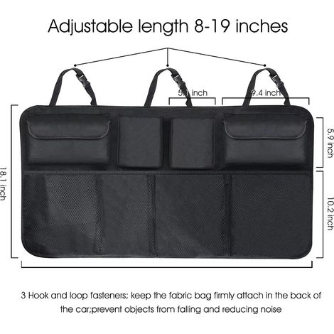 Organisateur de coffre de voiture - 1, Filet 8 poches sangle réglable - Accessoire auto (1/5)