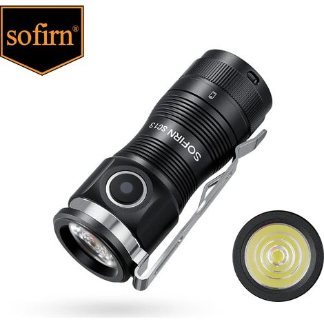 Lampe torche tactique rechargeable 1300 lumens (batterie 18350), lampe torche porte-clés d'urgence à rendu des couleurs élevé (5000K). (1/5)