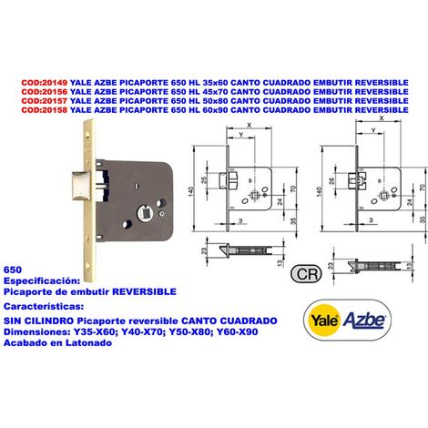 Yale Azbe Latch 650 HL 60x90 C/Cuadra Wende-Einsteckschloss