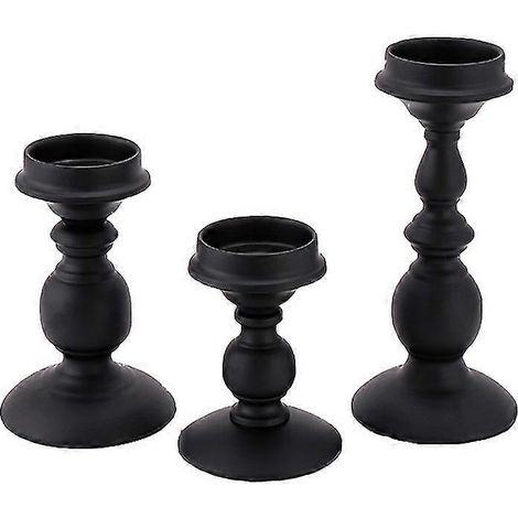 Ensemble de 3 bougeoirs, bougeoirs piliers en métal noir vintage pour table à manger, décoration, mariage (1/5)