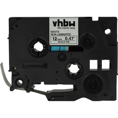 vhbw Label Tape compatible with Brother P-Touch 300SP, 300 Series, 300B, 2730VP, 310 Label Printer 8m x 12 mm, Black on White, plastic