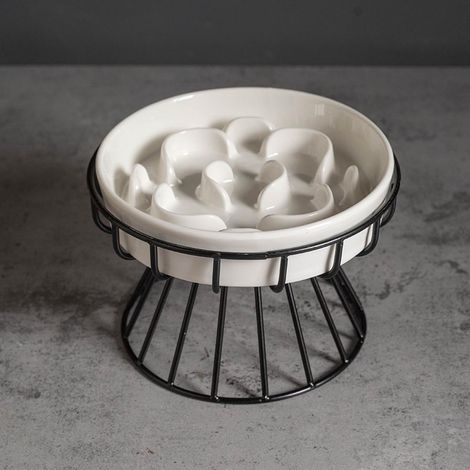 Gamelle lente en céramique pour chat, bol anti-glouton avec obstacles, gamelle de nourriture au design élégant (1/3)