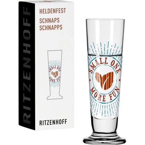 Verre à liqueur 40 ml - Série Festival des héros - Motif n°12 - Small one, more fun - Rond - Fabriqué en Allemagne, Cuivre, Turquoise, Rouge (1/5)