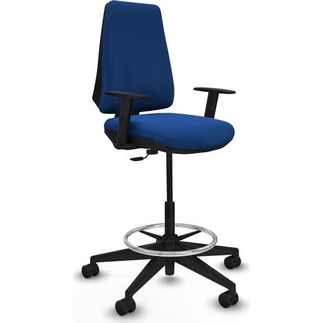 Taburete Elche CP similpiel azul brazos 1D base piramidal ruedas 65mm nailon