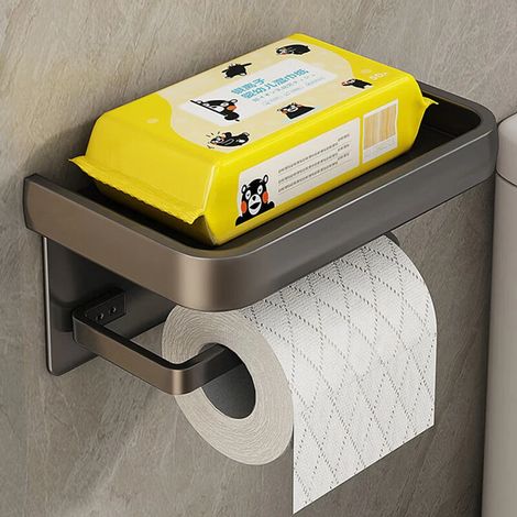 Porte-papier toilette en alliage d'aluminium gris, étagère de rangement pour papier toilette et accessoires de salle de bain. (1/5)