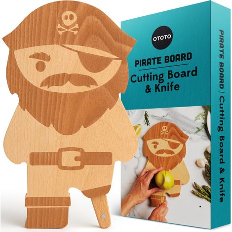 Ototo Pirate Planche à Découper Bois avec Couteau Intégré
