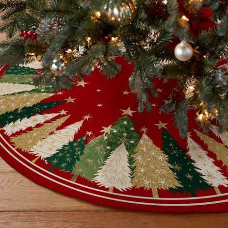 Jupe sapin Noël 122 cm étoiles scintillantes motif sapin, tapis décoratif vacances