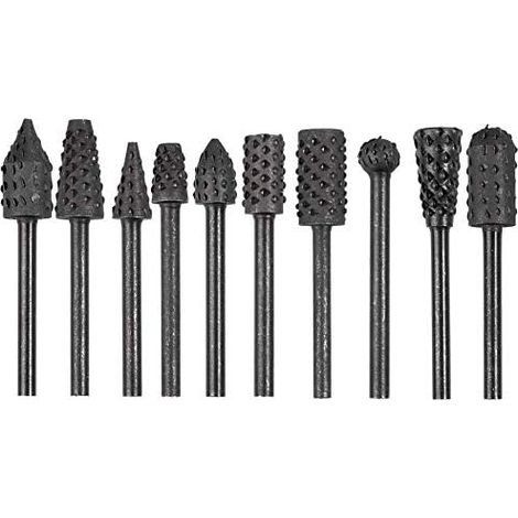 10pcs 1/8"(3mm) Tige Ensemble Fraise à Râpes Rotative Acier Carbone Sculpture Fichier Râpe Forets à Bois Convient aux Outils Rotatifs Pour Bois Polissage Gravure, Noir (1/5)