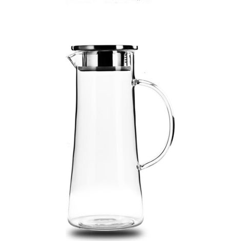 Carafe à eau de 1,5 litre en verre avec filtre et couvercle en acier inoxydable, idéale pour les boissons chaudes et froides, le thé glacé, le café, le lait et les jus de fruits. Elle est munie d'une (1/5)