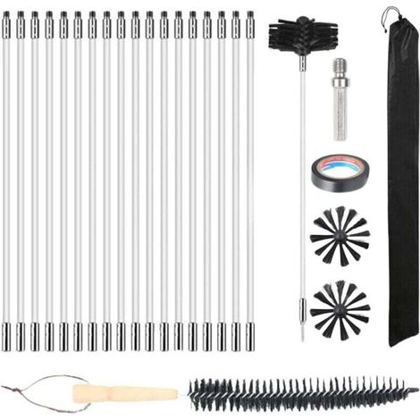 Kit 25 Brosses Nettoyage Cheminée avec Tiges Flexibles Nylon, Têtes Brosse, Brosse Bois et Sac Rangement Ortviai (1/4)