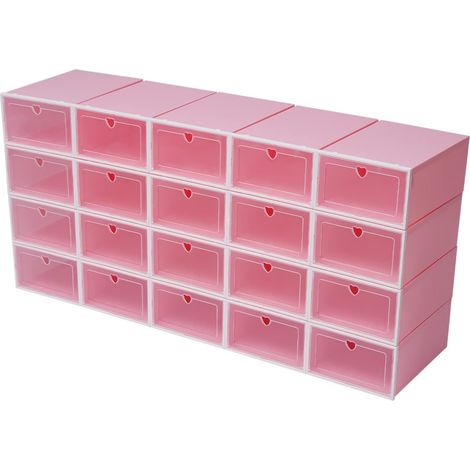 20X Kunststoff Schuhkarton Schuhaufbewahrung Stapelbares Schuhbox Aufbewahrungsbox für Schuhen( Farbe: Rosa)