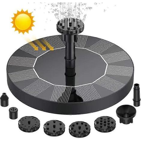 Fontaine solaire extérieure de 1,4 W avec pompe à eau solaire et kit de 7 buses, adaptée aux bassins, jardins et piscines. (1/5)