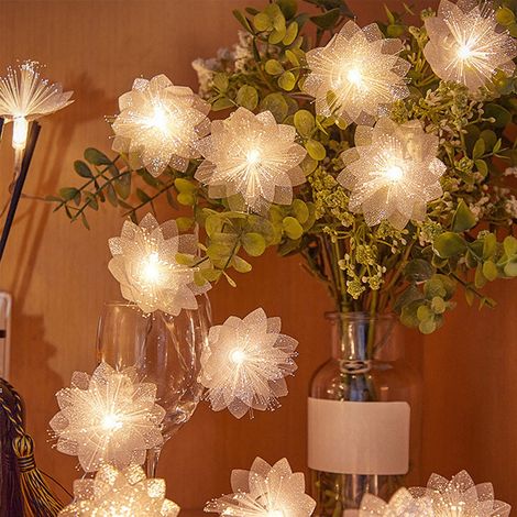 Guirlande Lumineuse Fleur - 10 LED - 1,5 M - Alimentée Par Piles AA - Pour Intérieur Extérieur - Décoration Mariage Noël Fête - Blanc (1/5)