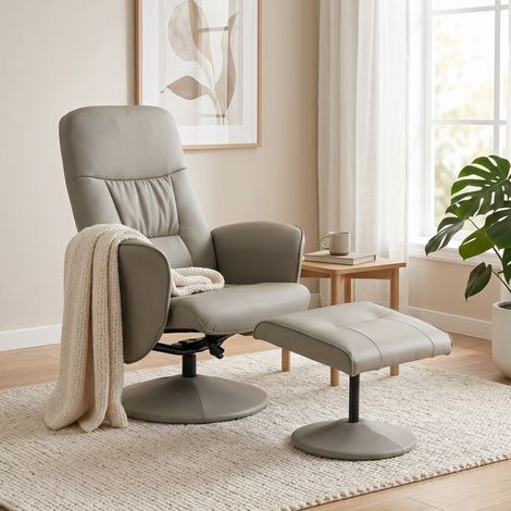 Sillón Relax Reclinable con Reposapiés Respaldo Alto Giratorio 360° Reposabrazos Beige Gris (1/5)