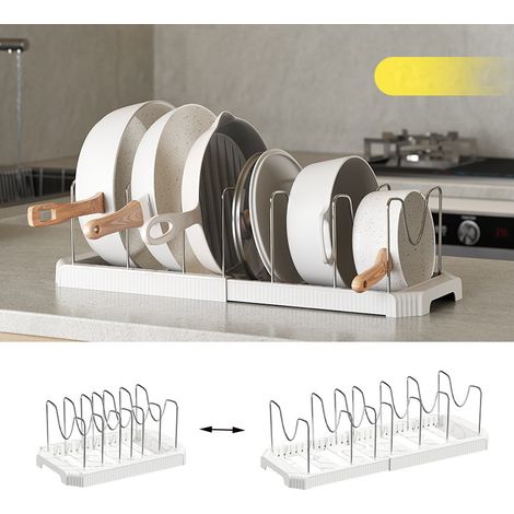 Égouttoir extensible pour casseroles et poêles, égouttoir à vaisselle, multifonctionnel, étagère de rangement pour plan de travail, porte-couvercles, égouttoir à assiettes (blanc)