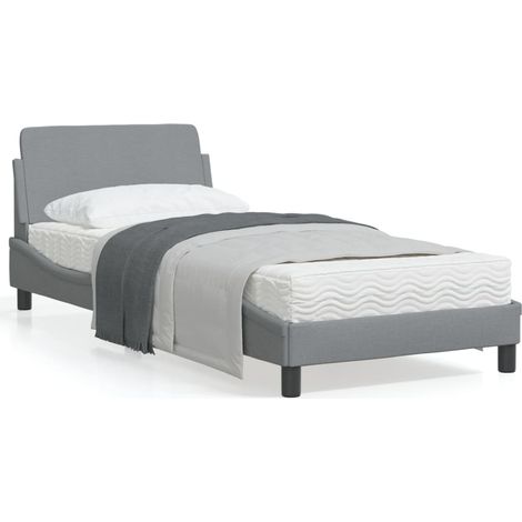 Cadre de lit avec tête de lit Gris clair 90x190 Tissu (1/5)