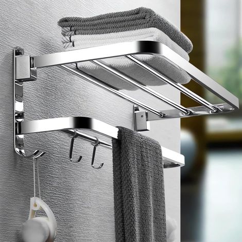 1 Porte-Serviettes Acier Inoxydable Design 2 Niveaux Finition Argentée Pour Salle De Bain (1/5)