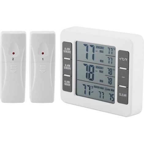 Thermomètre pour réfrigérateur Affichage numérique sans fil Congélateur Moniteur de température Thermomètre pour réfrigérateur avec capteur 2 pièces et alarme Min/Max (1/4)