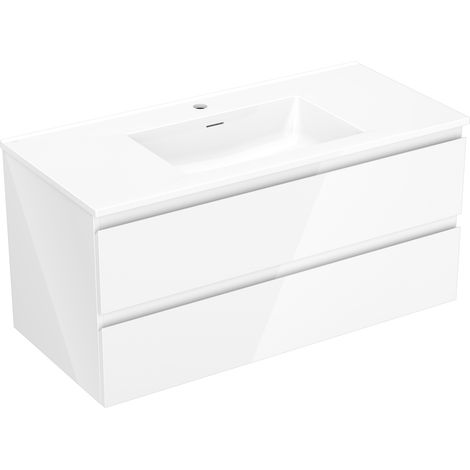 Mexen Orio mobile da bagno 100 cm con lavabo Otis, 2 cassetti, bianco lucido - 91A10-10047-2-BFF00-W18M00 (1/5)
