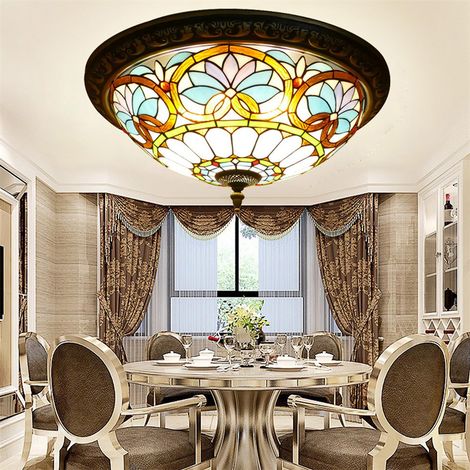 Plafonnier AUTRUCKER 50 cm, plafonnier Tiffany de haute qualité, petit lustre, luminaire décoratif pour la maison, convient aux chambres et aux salons. (1/5)