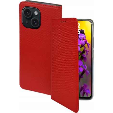 Custodia per iPhone 15 SMART MAGNET BOOK CASE CLOSED ROSSA + Vetro 9H (1/5)
