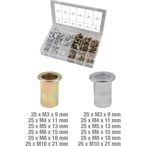 KS TOOLS Surtido de remaches roscados acero y aluminio M3 x 9 mm - M10 x 21 mm 300 pzs. - 970.0630 (1/2)
