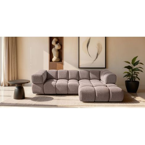 Ecksofa Designersofa BLANCHE in Stoff Puente Aubergine Ottomane Rechts