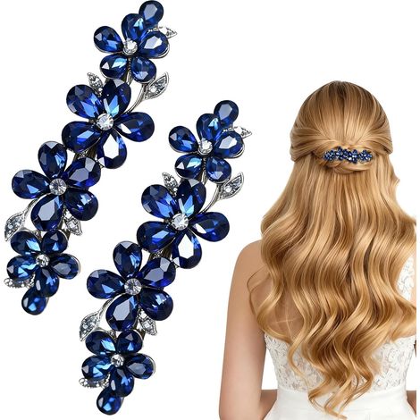 Lot de 2 barrettes bleues pour femmes, pinces à strass avec cristal de qualité supérieure, accessoires de coiffure pour cheveux fins ou épais, maintien sûr pour diverses coiffures (1/5)