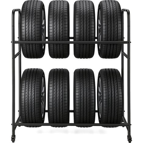 Jiubiaz Mobiles Reifenregal mit 4 Rollen, für bis zu 8 Reifen, 180 kg Tragkraft, 3-fach höhenverstellbar, für Reifen bis 240 mm, mit Schutzhülle (1/5)
