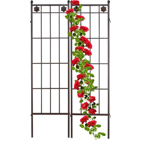 Relaxdays – Treillis de jardin en métal – Lot de 2 – Espalier pour plantes grimpantes – Dimensions 182 x 51 cm – Couleur marron