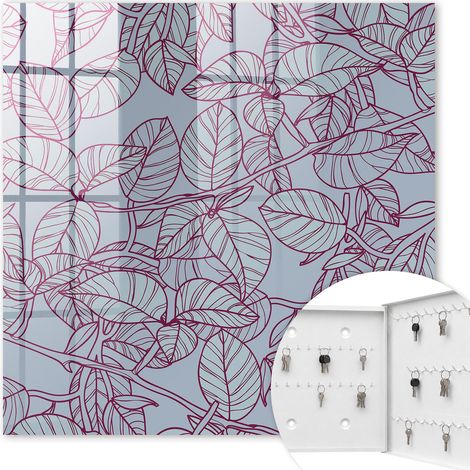 Armoire à clés - (30 cm x 30 cm) - Boîte à clés murale - Coffret de rangement pour clés - Couleur blanche - Ouverture vers la droite - Pour maison et bureau - feuilles de Bourgogne