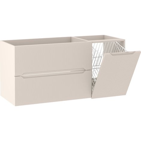 Meuble sous vasque suspendu avec panier à linge L.120 cm cachemire mat façade rainurée NOVO Furnidea (1/5)