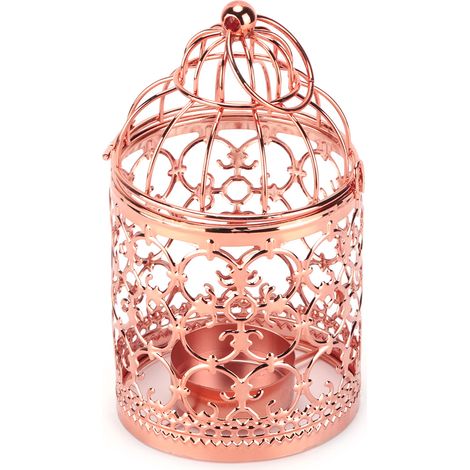 Porte-bougie Décoratif en Forme de Cage à Oiseaux, Idée Cadeau Original pour Mariage ou Décoration Intérieure en Or Rose (1/5)