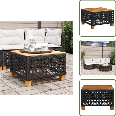 Gartentisch Schwarz 55x55x36 cm Poly Rattan Akazienholz - Gartentisch - Esstisch - Terrassenmöbel - Gartenmöbel - Outdoor Tisch (1/5)